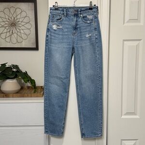 {American Eagle} "Mom Straight" Blue High Rise Cheeky Tapered Leg Denim Jeans
